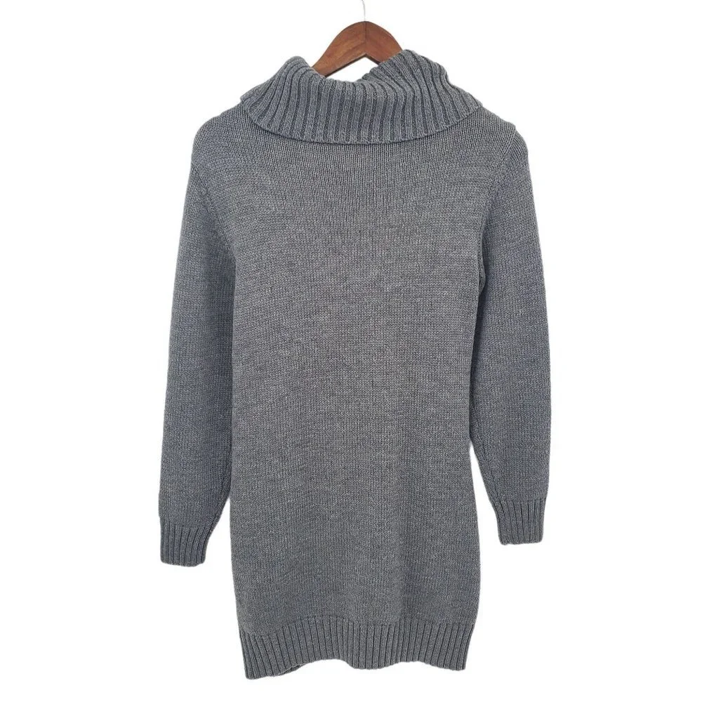 Womens Cowl Neck Cable Knit Tunic Sweater Size M‎ Gray Pockets Long Sleeve